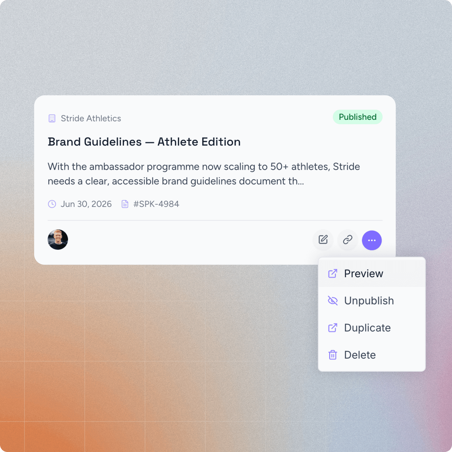 anybrief interface showing project management features